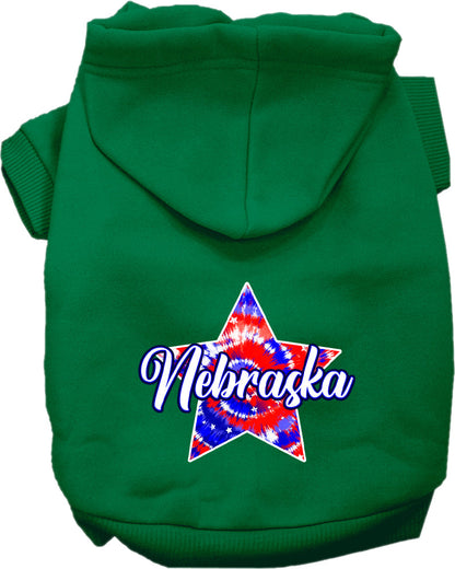 Pet Dog & Cat Screen Printed Hoodie for Small to Medium Pets (Sizes XS-XL), "Nebraska Patriotic Tie Dye"