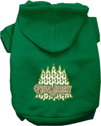 Sudadera con capucha serigrafiada para perros y gatos, para mascotas pequeñas y medianas (tallas XS a XL), "New Jersey Woodland Trees"