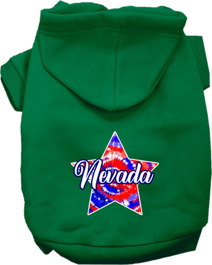 Pet Dog & Cat Screen Printed Hoodie for Small to Medium Pets (Sizes XS-XL), "Nevada Patriotic Tie Dye"