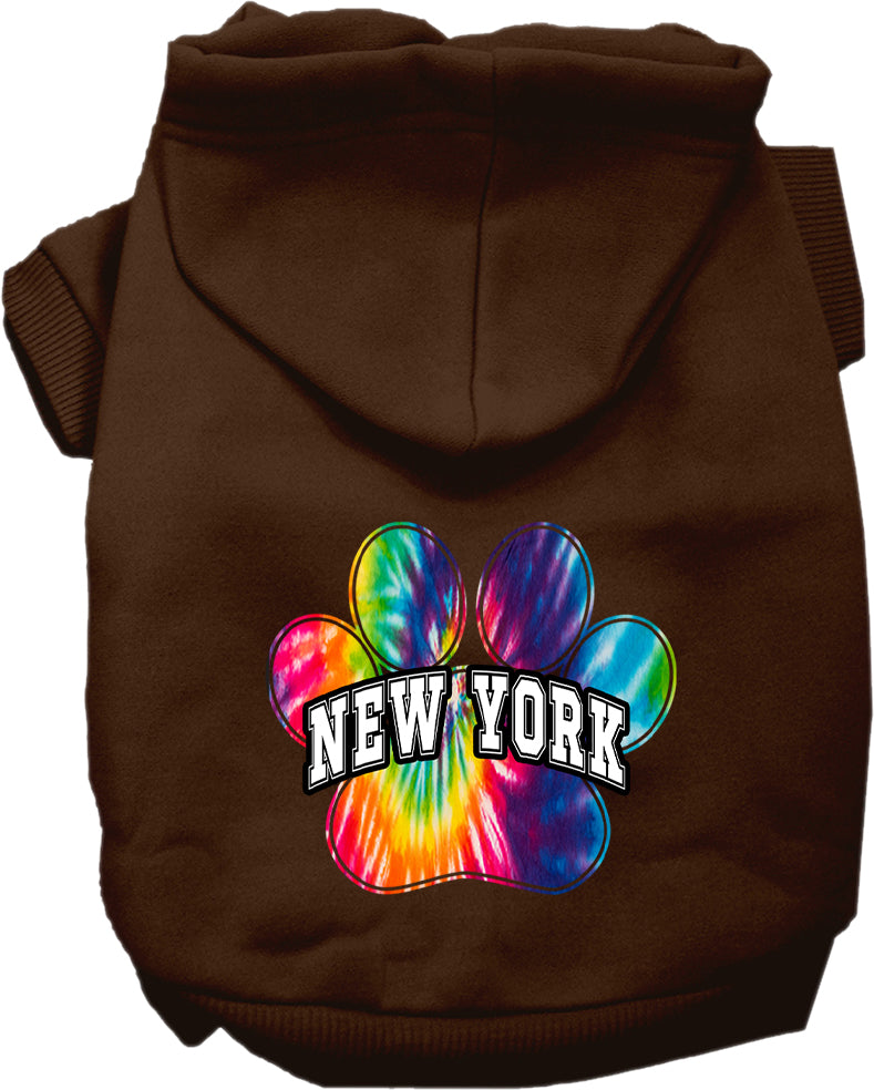 Sudadera con capucha serigrafiada para perros y gatos, para mascotas pequeñas y medianas (tallas XS a XL), "New York Bright Tie Dye"