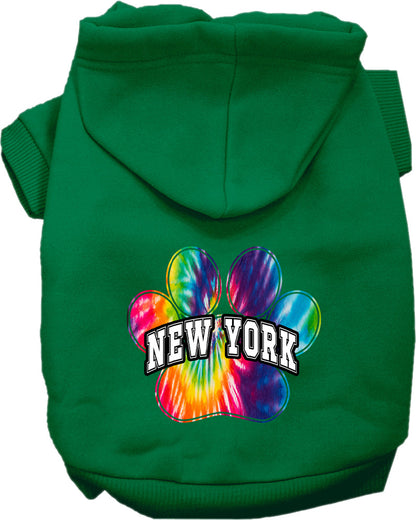 Sudadera con capucha serigrafiada para perros y gatos, para mascotas pequeñas y medianas (tallas XS a XL), "New York Bright Tie Dye"