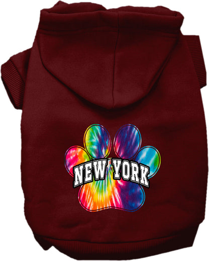 Sudadera con capucha serigrafiada para perros y gatos, para mascotas pequeñas y medianas (tallas XS a XL), "New York Bright Tie Dye"