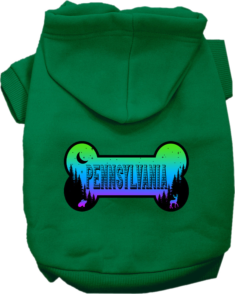 Sudadera con capucha serigrafiada para perros y gatos, para mascotas pequeñas y medianas (tallas XS a XL), "Pennsylvania Mountain Shades"