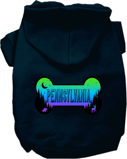 Sudadera con capucha serigrafiada para perros y gatos, para mascotas pequeñas y medianas (tallas XS a XL), "Pennsylvania Mountain Shades"