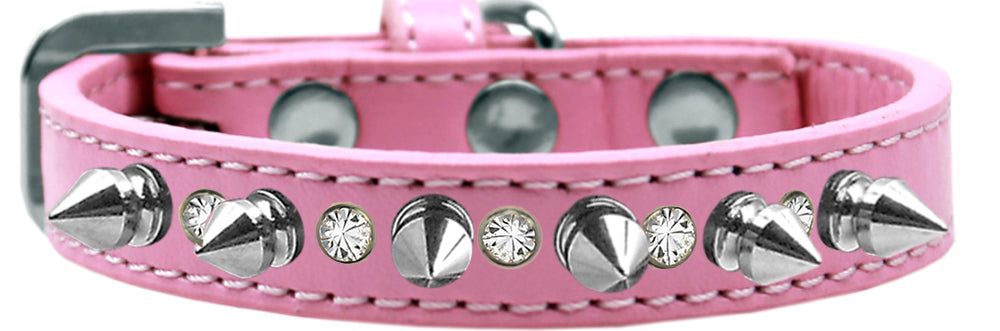 Pet and Dog Spike Collar, "Clear Crystals & Silver Spikes”