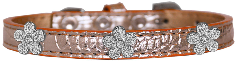 Dog, Puppy & Pet Designer Croc Widget Collar, "Silver Flowers"