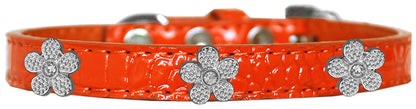 Dog, Puppy & Pet Designer Croc Widget Collar, "Silver Flowers"