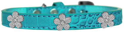 Dog, Puppy & Pet Designer Croc Widget Collar, "Silver Flowers"