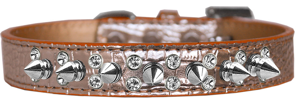 Dog, Puppy and Pet Designer Croc Collar, "Double Crystal & Silver Spikes"