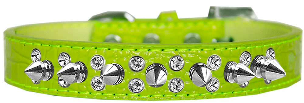 Dog, Puppy and Pet Designer Croc Collar, "Double Crystal & Silver Spikes"