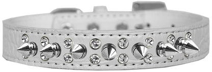 Dog, Puppy and Pet Designer Croc Collar, "Double Crystal & Silver Spikes"