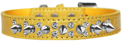 Dog, Puppy and Pet Designer Croc Collar, "Double Crystal & Silver Spikes"