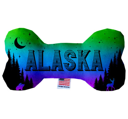 Juguetes de peluche en forma de hueso para mascotas y perros, "Montañas de Alaska" (juego 2 de 2 opciones de juguetes del estado de Alaska, disponibles en diferentes opciones de patrones)