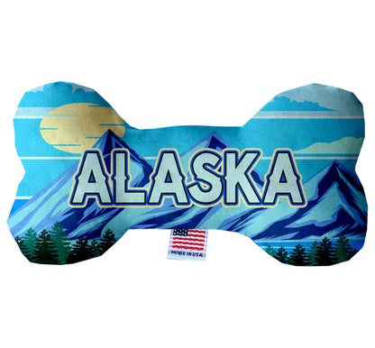 Juguetes de peluche en forma de hueso para mascotas y perros, "Montañas de Alaska" (juego 2 de 2 opciones de juguetes del estado de Alaska, disponibles en diferentes opciones de patrones)