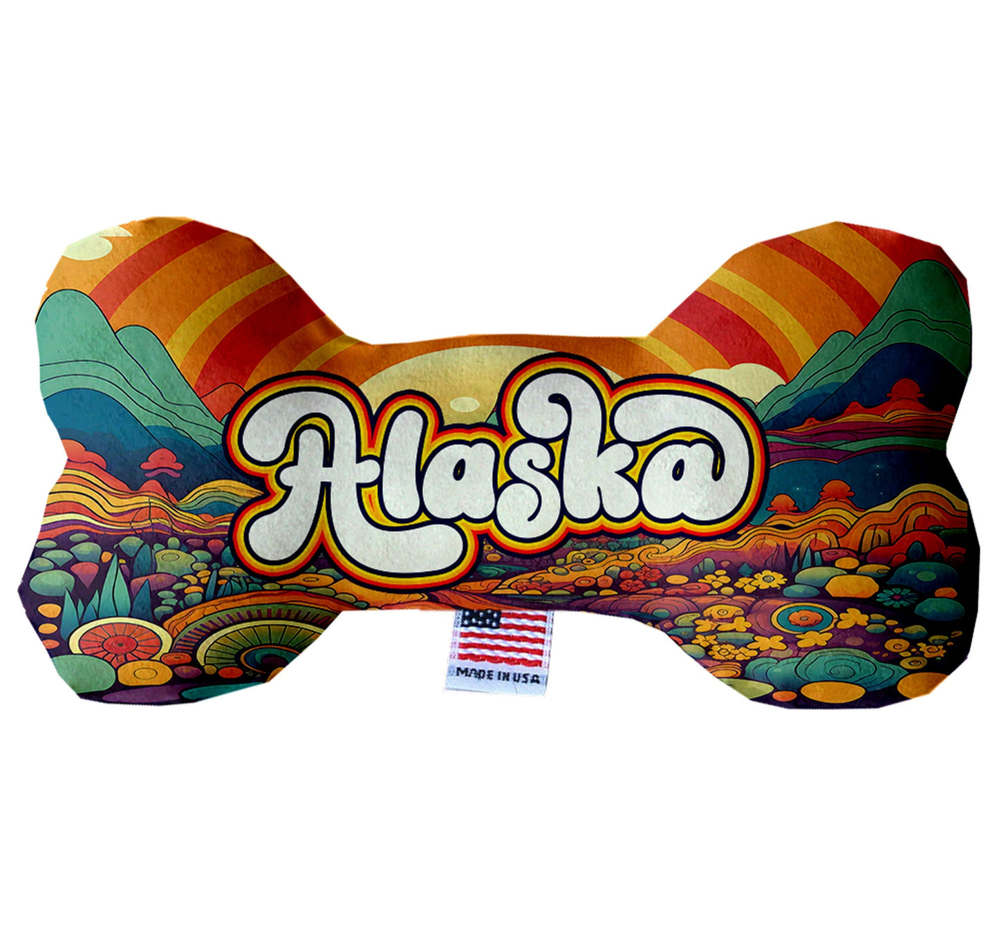 Juguetes de peluche en forma de hueso para mascotas y perros, "Montañas de Alaska" (juego 2 de 2 opciones de juguetes del estado de Alaska, disponibles en diferentes opciones de patrones)