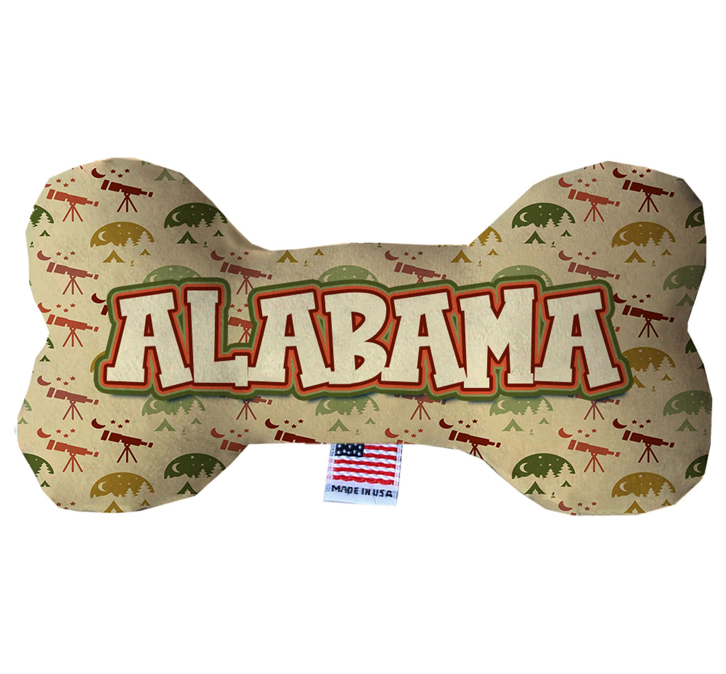 Juguetes de peluche en forma de hueso para mascotas y perros, "Montañas de Alabama" (juego 2 de 2 opciones de juguetes del estado de Alabama, disponibles en diferentes opciones de patrones)