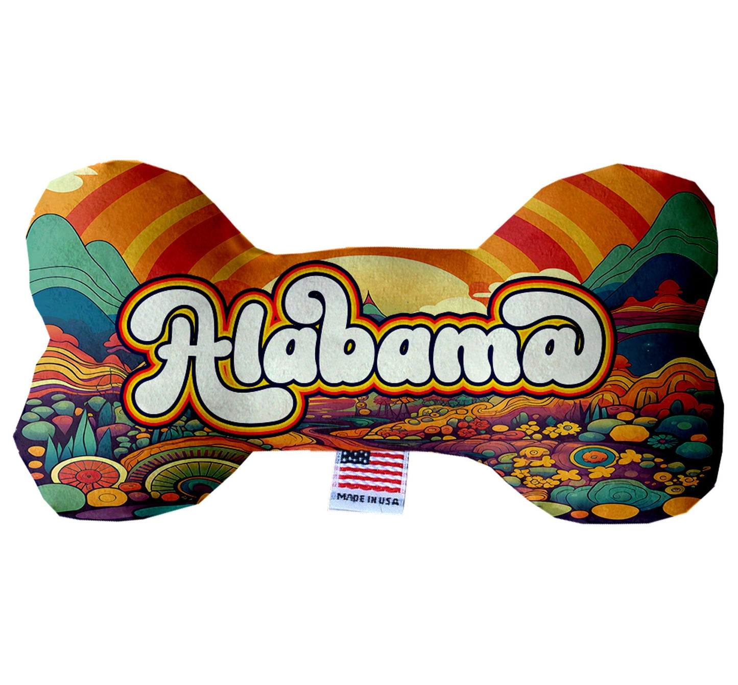 Juguetes de peluche en forma de hueso para mascotas y perros, "Montañas de Alabama" (juego 2 de 2 opciones de juguetes del estado de Alabama, disponibles en diferentes opciones de patrones)