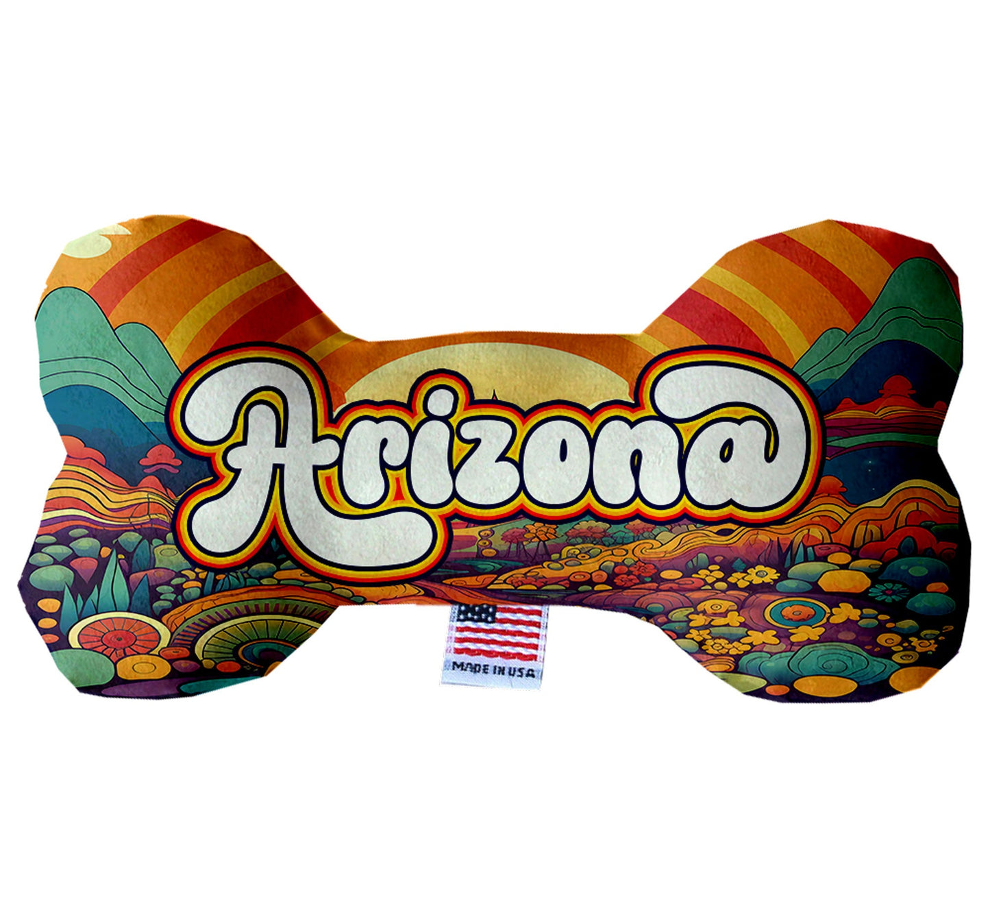 Juguetes de peluche en forma de hueso para mascotas y perros, "Montañas de Arizona" (juego 2 de 2 opciones de juguetes del estado de Arizona, disponibles en diferentes opciones de patrones)