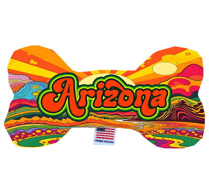 Juguetes de peluche en forma de hueso para mascotas y perros, "Montañas de Arizona" (juego 2 de 2 opciones de juguetes del estado de Arizona, disponibles en diferentes opciones de patrones)