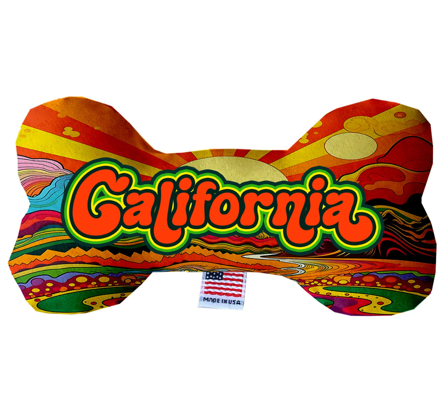 Juguetes de peluche en forma de hueso para mascotas y perros, "Montañas de California" (juego 2 de 3 opciones de juguetes del estado de California, disponibles en diferentes opciones de patrones)