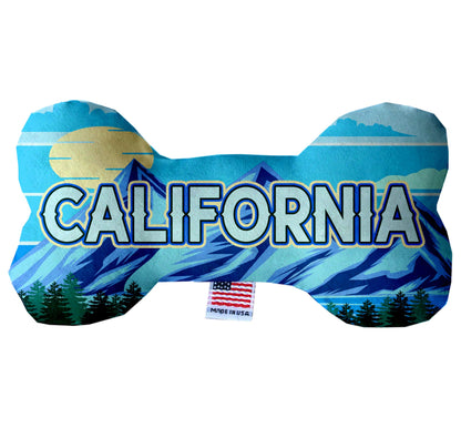 Juguetes de peluche en forma de hueso para mascotas y perros, "Montañas de California" (juego 2 de 3 opciones de juguetes del estado de California, disponibles en diferentes opciones de patrones)