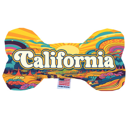 Juguetes de peluche en forma de hueso para mascotas y perros, "Montañas de California" (juego 2 de 3 opciones de juguetes del estado de California, disponibles en diferentes opciones de patrones)