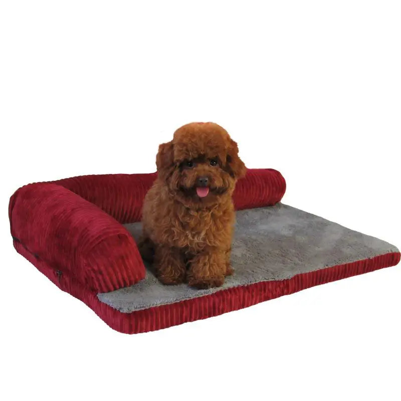 Soft Cushion L-Shaped Dog Bed, Machine Washable Cover and Detachable Mat