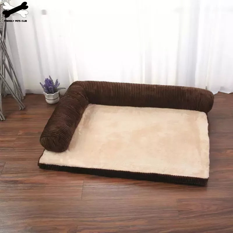 Soft Cushion L-Shaped Dog Bed, Machine Washable Cover and Detachable Mat