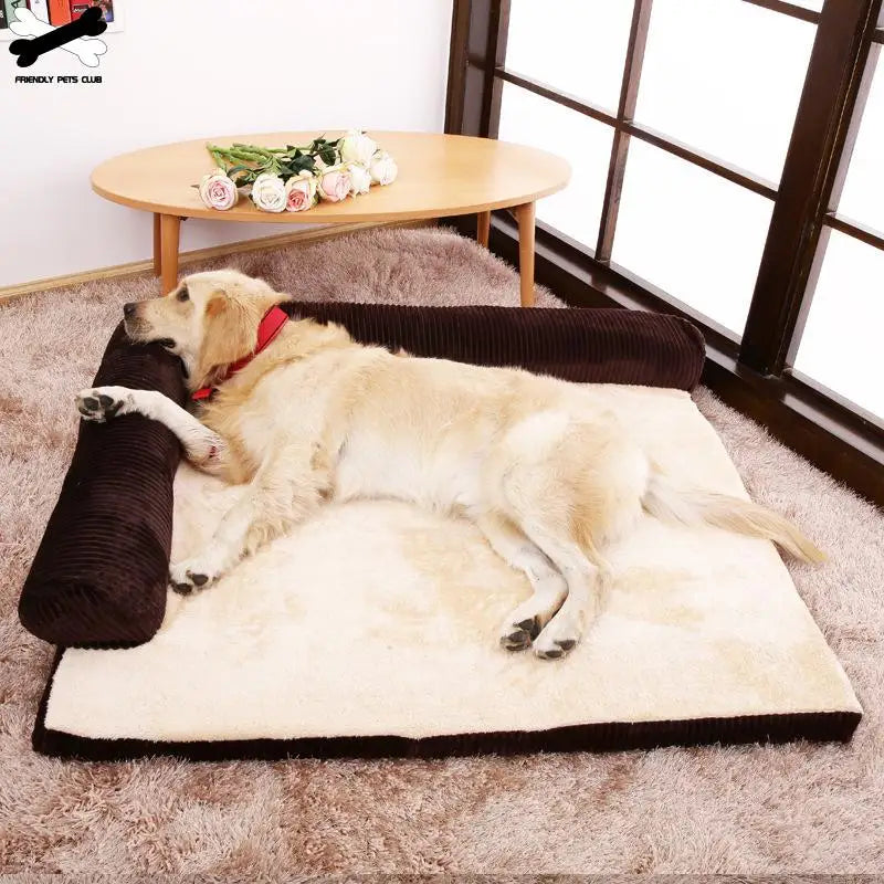 Soft Cushion L-Shaped Dog Bed, Machine Washable Cover and Detachable Mat