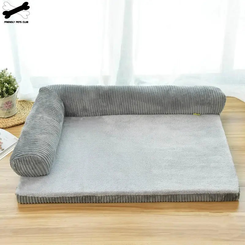 Soft Cushion L-Shaped Dog Bed, Machine Washable Cover and Detachable Mat
