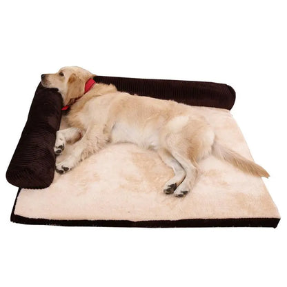 Soft Cushion L-Shaped Dog Bed, Machine Washable Cover and Detachable Mat