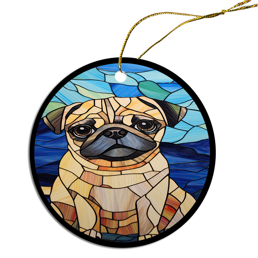 Adorno navideño de vidrieras de raza de perro, estilo "Pug"