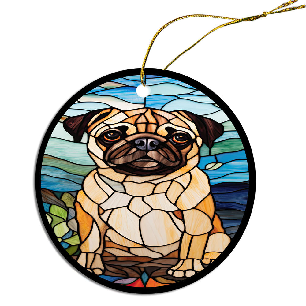 Adorno navideño de vidrieras de raza de perro, estilo "Pug"