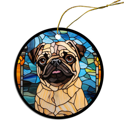 Adorno navideño de vidrieras de raza de perro, estilo "Pug"