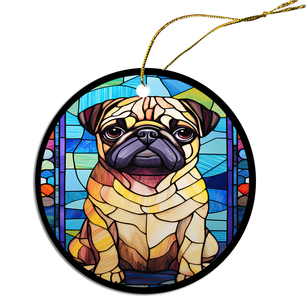 Adorno navideño de vidrieras de raza de perro, estilo "Pug"