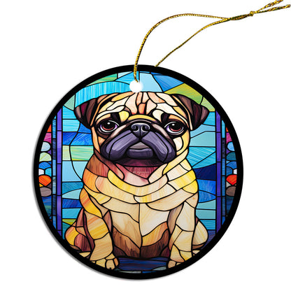 Adorno navideño de vidrieras de raza de perro, estilo "Pug"