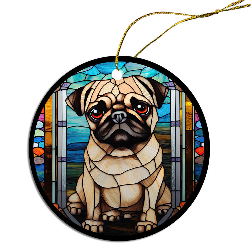 Adorno navideño de vidrieras de raza de perro, estilo "Pug"