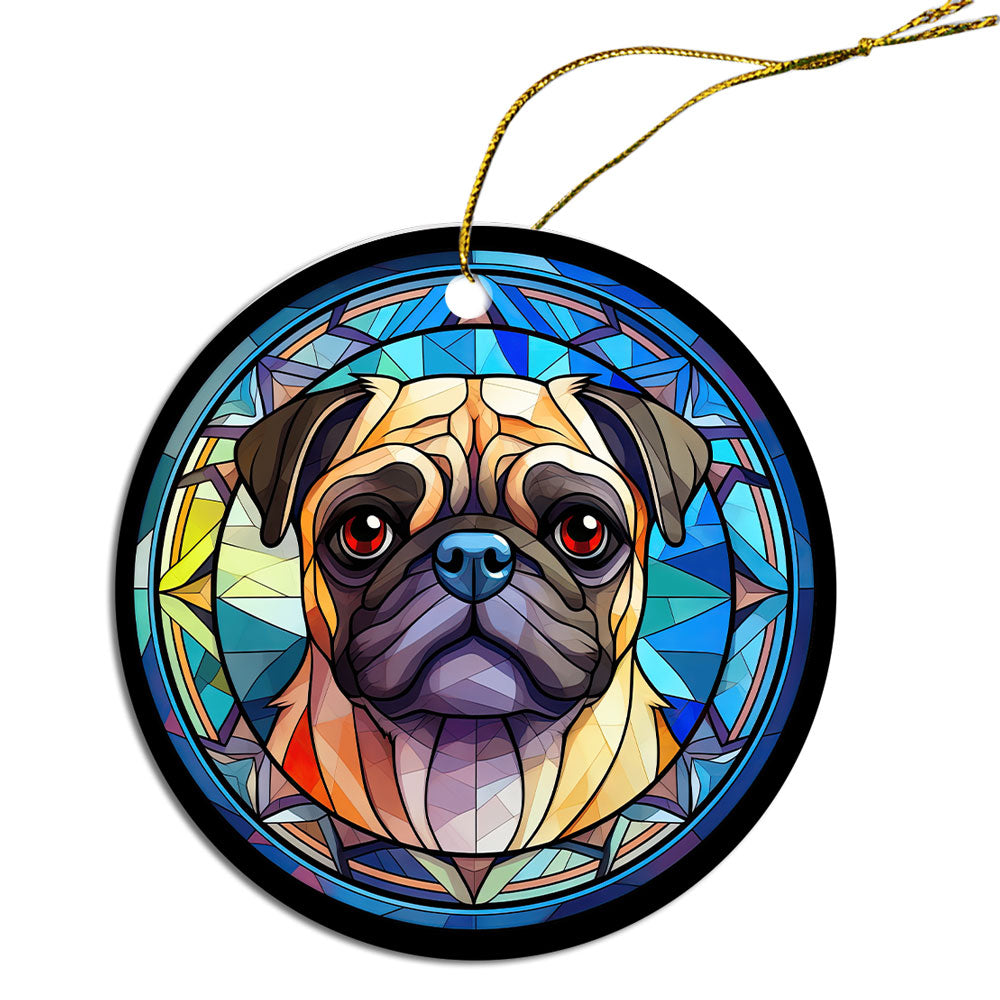 Adorno navideño de vidrieras de raza de perro, estilo "Pug"