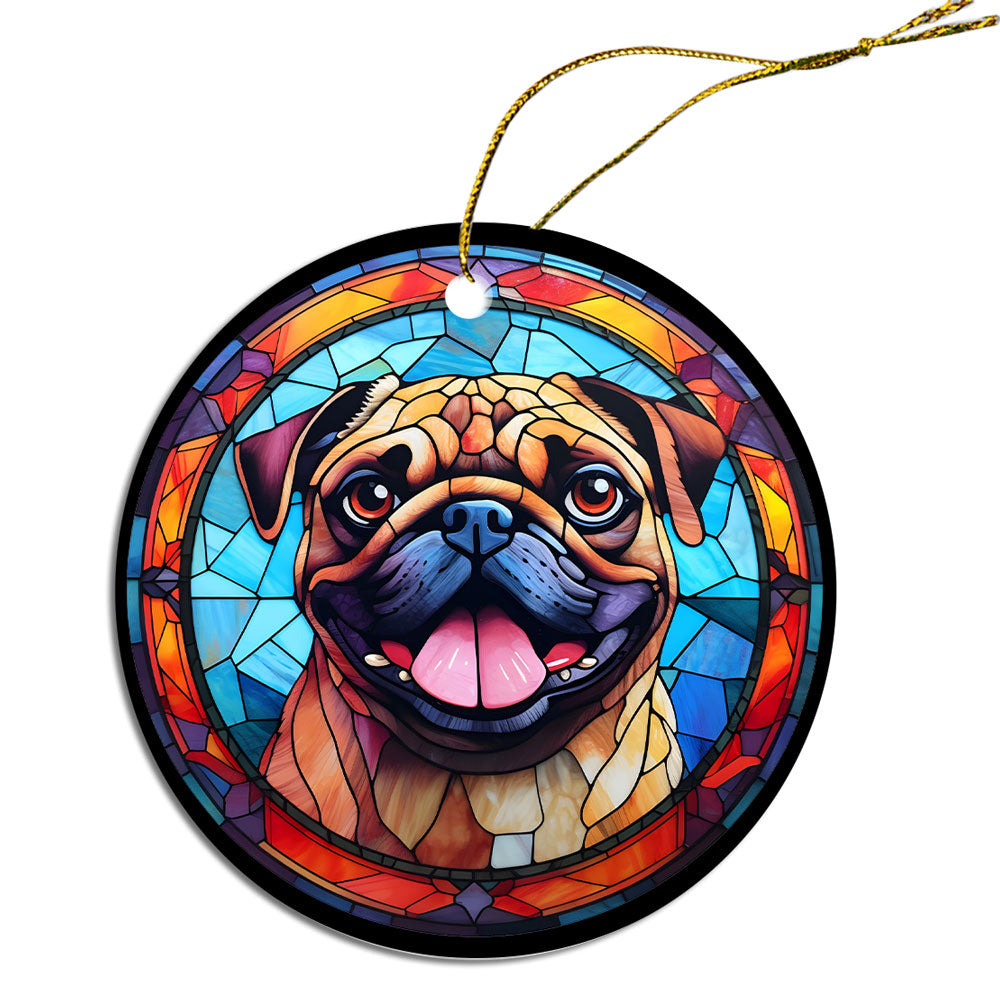 Adorno navideño de vidrieras de raza de perro, estilo "Pug"