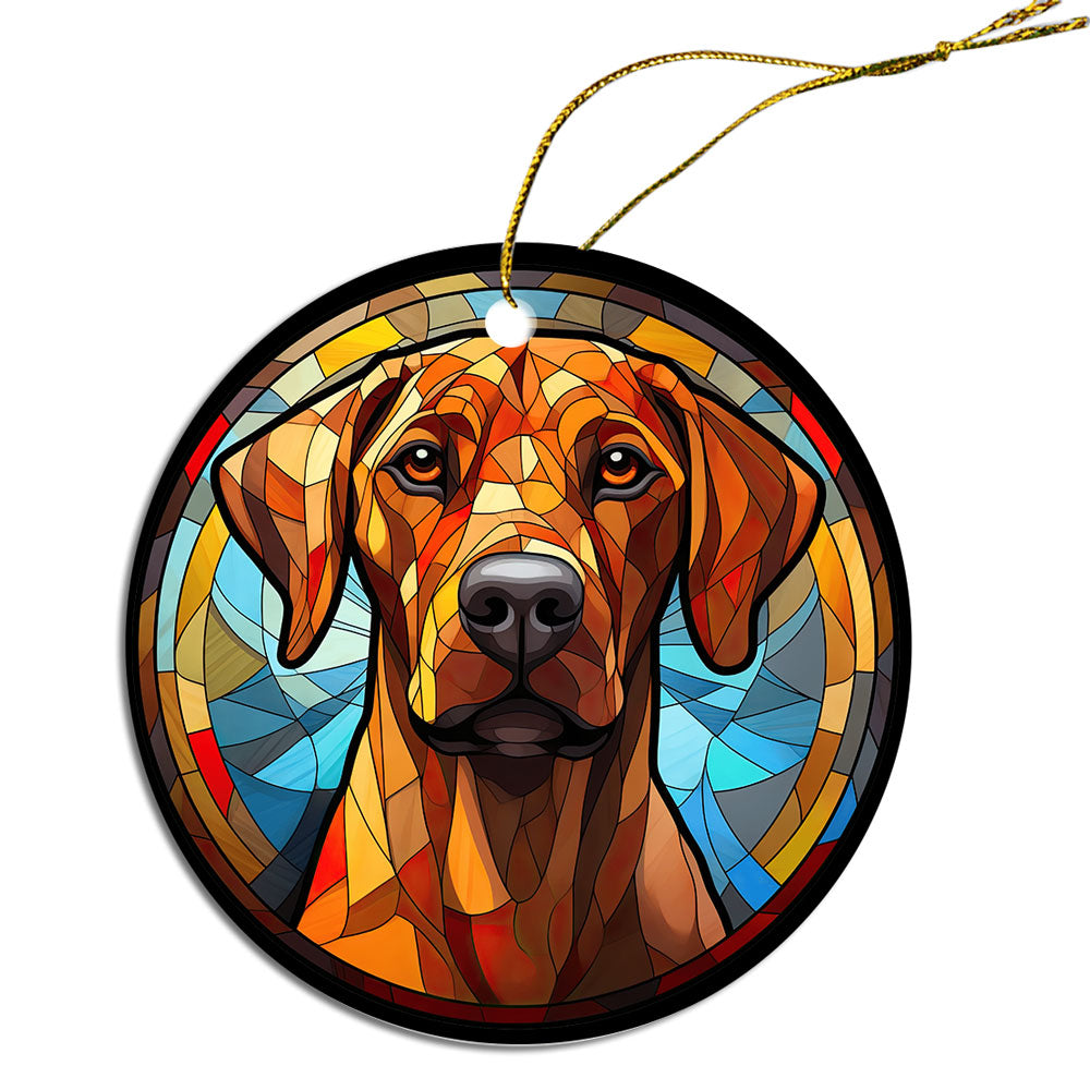 Adorno navideño de vidrieras con la raza de perro "Rhodesian Ridgeback"