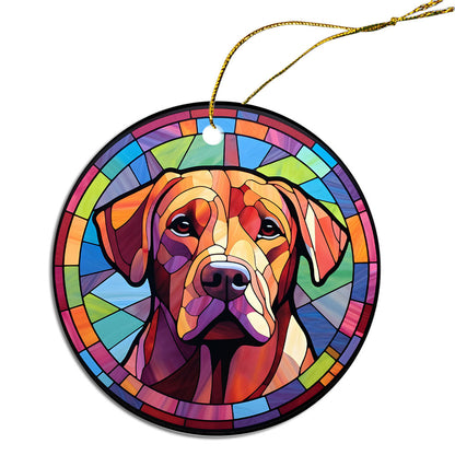 Adorno navideño de vidrieras con la raza de perro "Rhodesian Ridgeback"