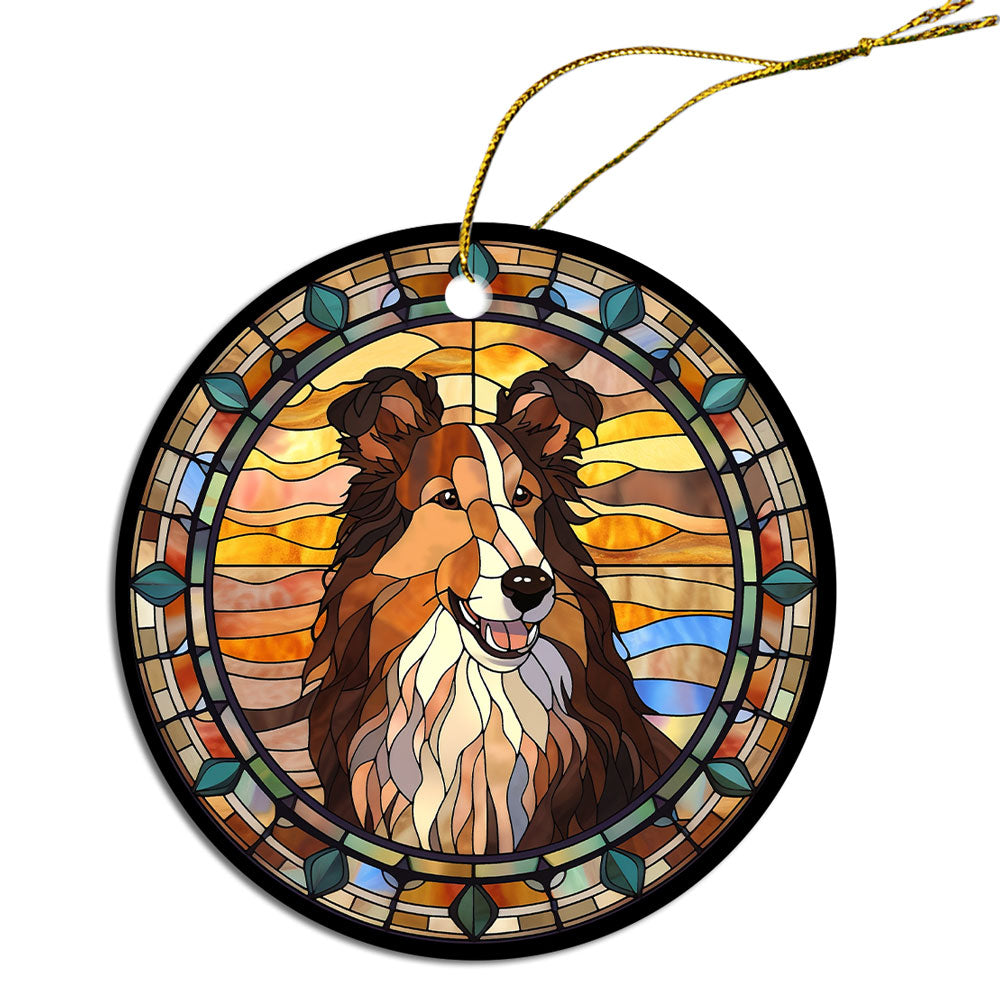 Dog Breed Christmas Ornament Stained Glass Style, "Sheltie"