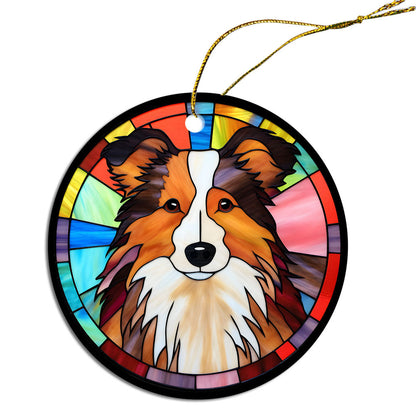 Dog Breed Christmas Ornament Stained Glass Style, "Sheltie"