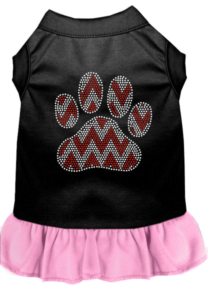 Christmas Pet Dog & Cat Dress Rhinestone, "Candy Cane Chevron Paw"