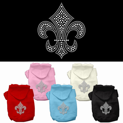 Sudadera con capucha para perro, gato o mascota con diamantes de imitación y flor de lis plateada