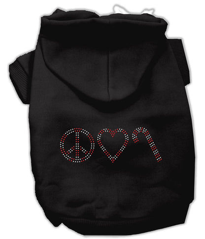 Christmas Pet Dog & Cat Hoodie Rhinestone, "Peace, Love and Candy Canes"