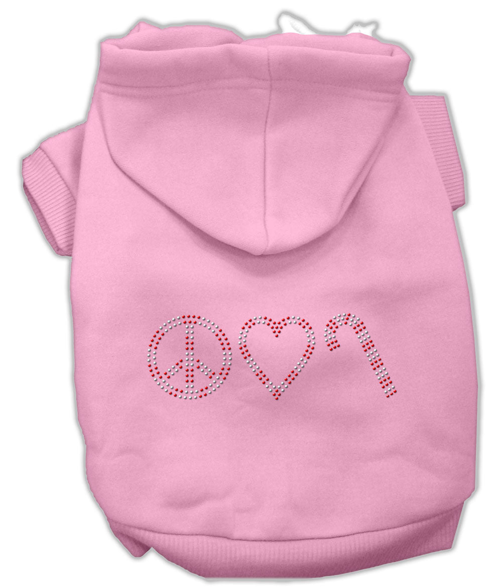 Christmas Pet Dog & Cat Hoodie Rhinestone, "Peace, Love and Candy Canes"