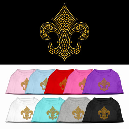 Pet Dog & Cat Shirt Rhinestone, "Gold Fleur De Lis"