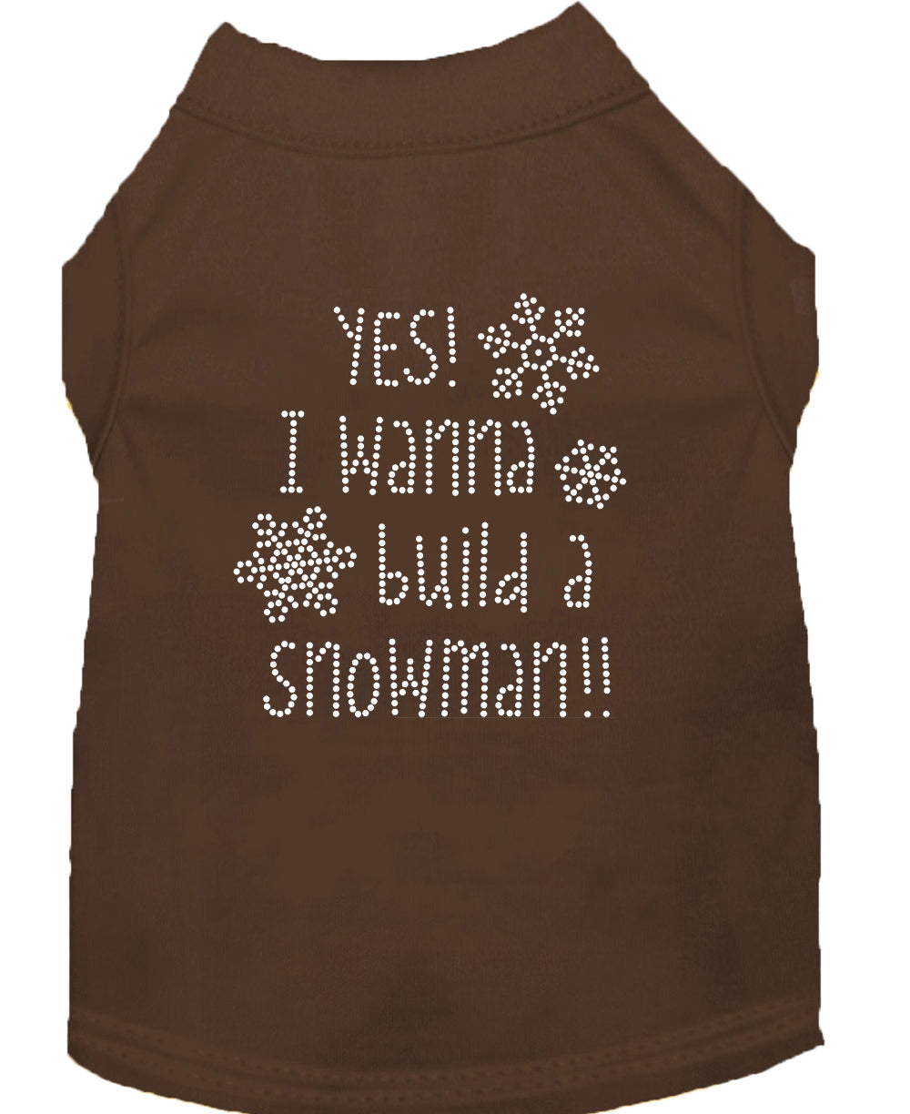 Christmas Pet Dog & Cat Shirt Rhinestone, "Yes, I Want to Build a Snowman"