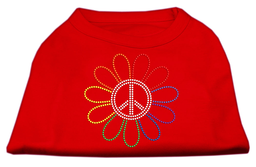 Camiseta para perros y gatos con diamantes de imitación y símbolo de la paz con flores de arcoíris